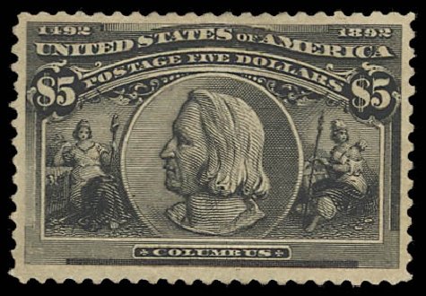 Costs of US Stamps Scott Cat. #245 - US$5.00 1893 Columbian Exposition. Daniel Kelleher Auctions, Apr 2012, Sale 629, Lot 250