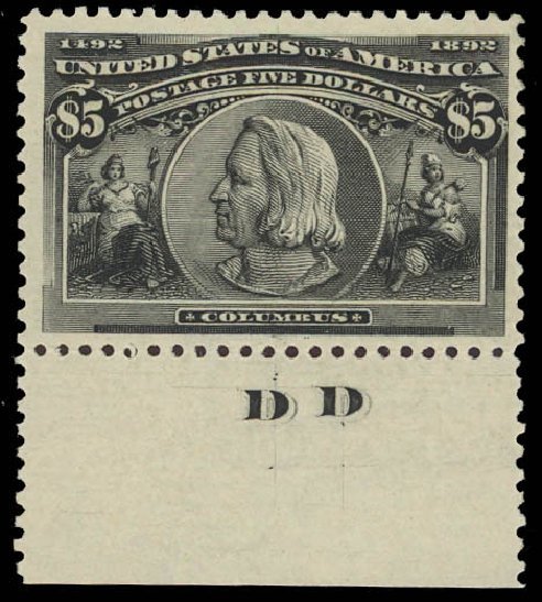 Prices of US Stamp Scott 245: 1893 US$5.00 Columbian Exposition. Daniel Kelleher Auctions, Jun 2012, Sale 630, Lot 1560