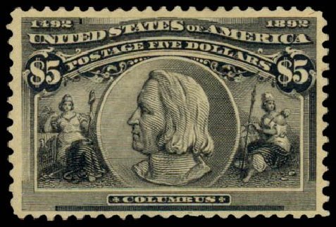 US Stamps Price Scott Catalogue #245 - 1893 US$5.00 Columbian Exposition. Daniel Kelleher Auctions, Dec 2013, Sale 640, Lot 220