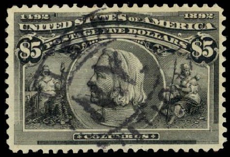Prices of US Stamps Scott Catalogue #245 - US$5.00 1893 Columbian Exposition. Daniel Kelleher Auctions, May 2014, Sale 652, Lot 390