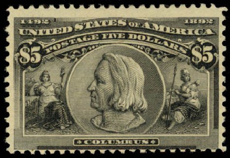 US Stamps Price Scott Cat. 245 - US$5.00 1893 Columbian Exposition. Daniel Kelleher Auctions, Jan 2015, Sale 663, Lot 1500