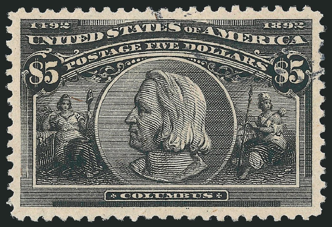 Values of US Stamps Scott Catalog # 245: US$5.00 1893 Columbian Exposition. Robert Siegel Auction Galleries, Sep 2012, Sale 1027, Lot 130