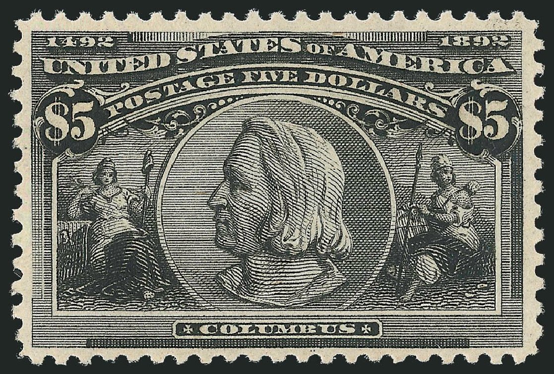 Costs of US Stamp Scott #245: 1893 US$5.00 Columbian Exposition. Robert Siegel Auction Galleries, Jul 2013, Sale 1050, Lot 390