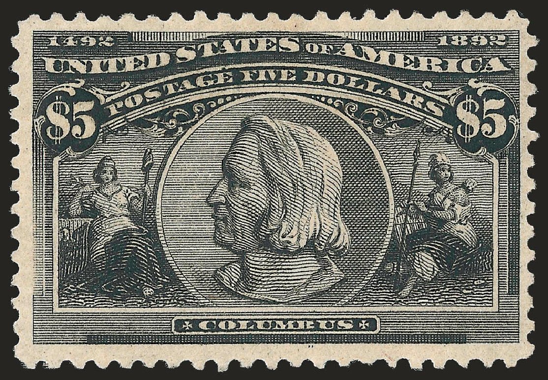 US Stamp Values Scott # 245 - 1893 US$5.00 Columbian Exposition. Robert Siegel Auction Galleries, Jun 2010, Sale 992, Lot 2340
