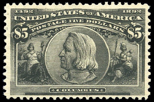 Costs of US Stamps Scott Catalogue #245: US$5.00 1893 Columbian Exposition. Matthew Bennett International, Sep 2010, Sale 333, Lot 3661