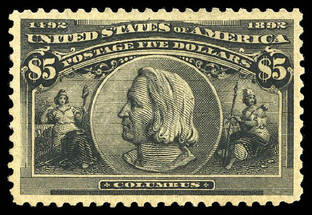 Values of US Stamps Scott Catalog 245 - US$5.00 1893 Columbian Exposition. Matthew Bennett International, Sep 2012, Sale 345, Lot 271