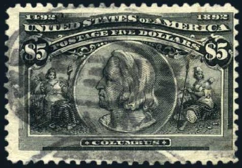 Cost of US Stamp Scott Cat. #245 - 1893 US$5.00 Columbian Exposition. Harmer-Schau Auction Galleries, Oct 2009, Sale 83, Lot 401