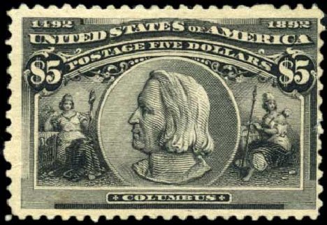 Values of US Stamps Scott Catalog # 245: 1893 US$5.00 Columbian Exposition. Harmer-Schau Auction Galleries, Oct 2010, Sale 87, Lot 221