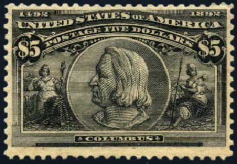 US Stamps Price Scott # 245: US$5.00 1893 Columbian Exposition. Harmer-Schau Auction Galleries, Oct 2013, Sale 99, Lot 161