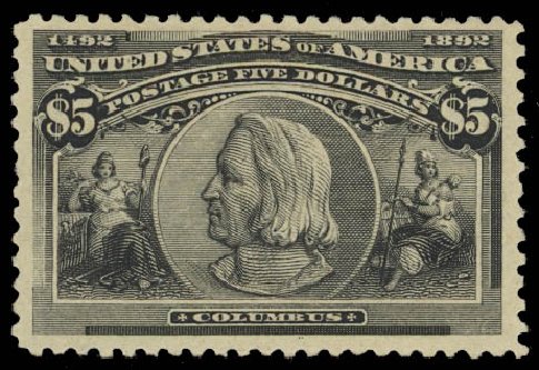 US Stamps Prices Scott Catalogue # 245 - US$5.00 1893 Columbian Exposition. Daniel Kelleher Auctions, Jan 2012, Sale 628, Lot 371