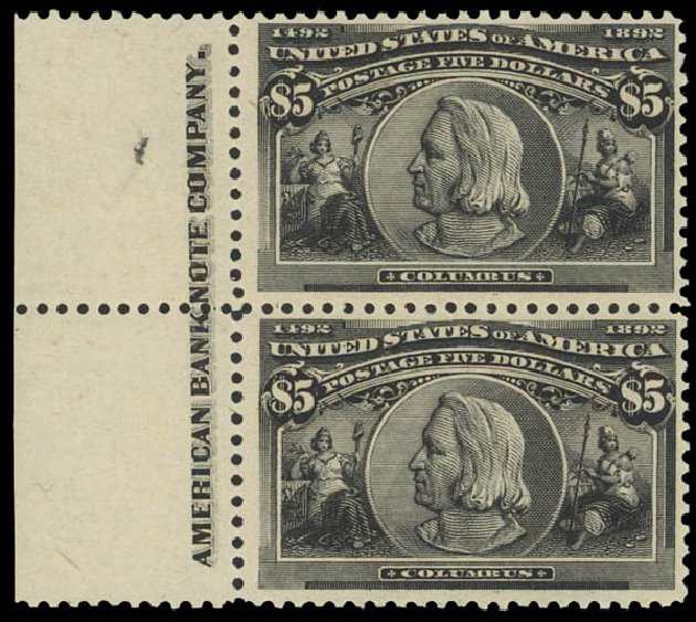 Value of US Stamps Scott Catalogue #245: 1893 US$5.00 Columbian Exposition. Daniel Kelleher Auctions, Apr 2012, Sale 629, Lot 251