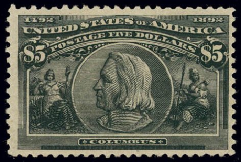 Prices of US Stamps Scott 245 - 1893 US$5.00 Columbian Exposition. Daniel Kelleher Auctions, Feb 2013, Sale 634, Lot 171