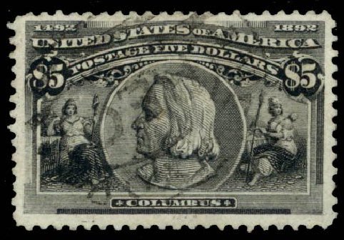 US Stamp Prices Scott Cat. # 245 - US$5.00 1893 Columbian Exposition. Daniel Kelleher Auctions, May 2014, Sale 652, Lot 391