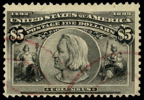 US Stamps Value Scott #245 - 1893 US$5.00 Columbian Exposition. Daniel Kelleher Auctions, Sep 2014, Sale 655, Lot 331