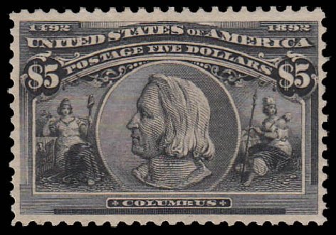 Prices of US Stamp Scott Catalog # 245: US$5.00 1893 Columbian Exposition. Daniel Kelleher Auctions, Jan 2015, Sale 663, Lot 1501