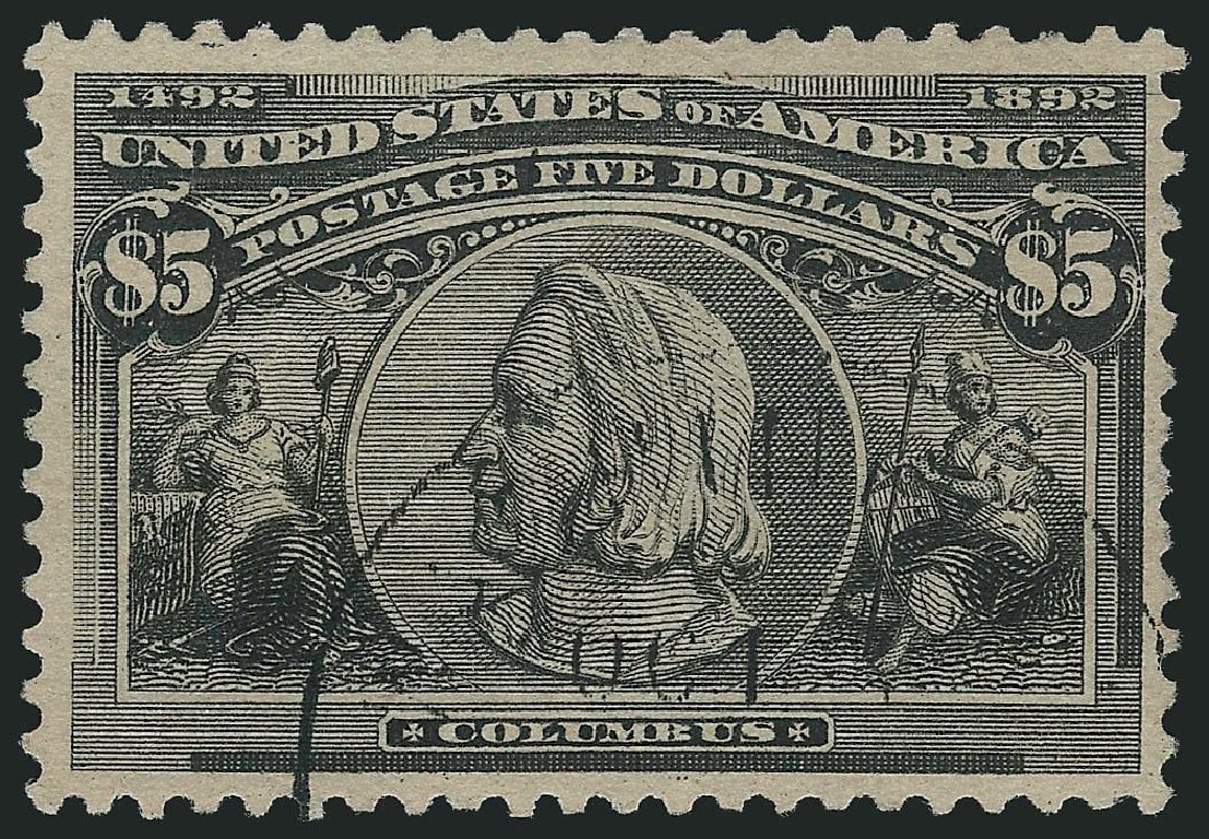 US Stamp Values Scott Cat. #245 - 1893 US$5.00 Columbian Exposition. Robert Siegel Auction Galleries, Oct 2014, Sale 1082, Lot 411