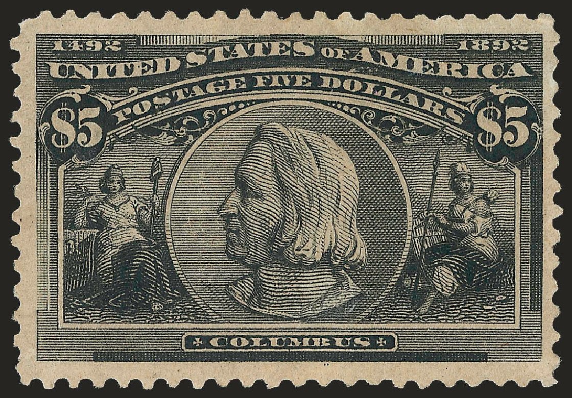 Values of US Stamps Scott Catalogue 245 - 1893 US$5.00 Columbian Exposition. Robert Siegel Auction Galleries, Jun 2010, Sale 992, Lot 2341