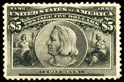 Costs of US Stamps Scott #245: 1893 US$5.00 Columbian Exposition. Matthew Bennett International, Apr 2008, Sale 326, Lot 234