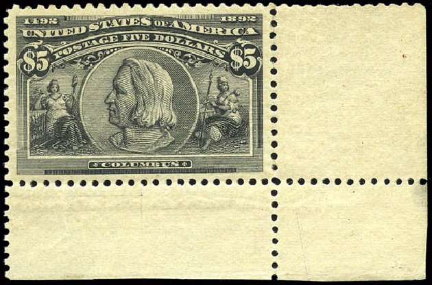 US Stamps Value Scott Catalogue # 245: 1893 US$5.00 Columbian Exposition. Matthew Bennett International, Mar 2011, Sale 336, Lot 1224