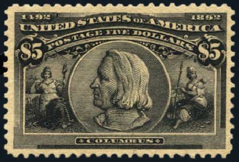 Value of US Stamps Scott Catalogue #245: 1893 US$5.00 Columbian Exposition. Harmer-Schau Auction Galleries, Jan 2014, Sale 100, Lot 514