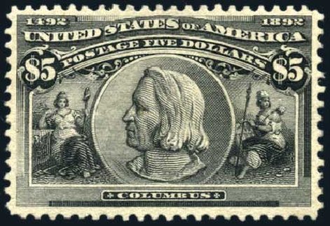 Value of US Stamps Scott 245: 1893 US$5.00 Columbian Exposition. Harmer-Schau Auction Galleries, Jun 2008, Sale 78, Lot 1444