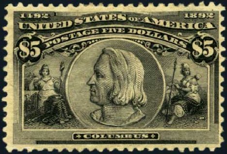 Values of US Stamp Scott Catalogue #245 - US$5.00 1893 Columbian Exposition. Harmer-Schau Auction Galleries, Jan 2013, Sale 96, Lot 514