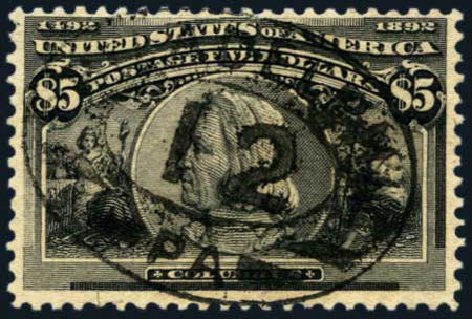 Price of US Stamp Scott Cat. # 245 - 1893 US$5.00 Columbian Exposition. Harmer-Schau Auction Galleries, May 2013, Sale 97, Lot 354