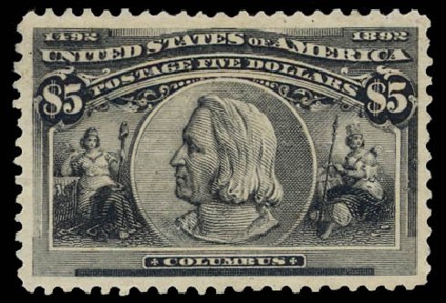 US Stamp Prices Scott Cat. # 245: US$5.00 1893 Columbian Exposition. Daniel Kelleher Auctions, Jul 2011, Sale 625, Lot 844