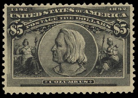 Price of US Stamps Scott Cat. 245: US$5.00 1893 Columbian Exposition. Daniel Kelleher Auctions, Jun 2012, Sale 630, Lot 1564