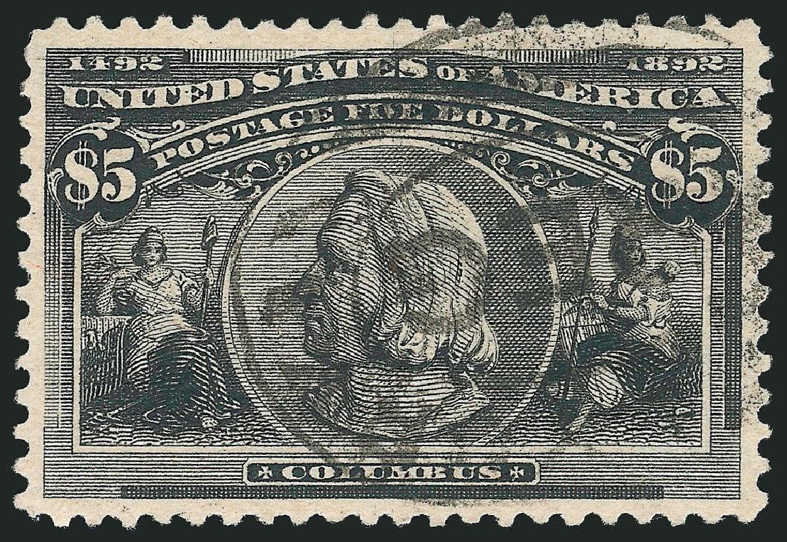 US Stamps Values Scott Catalog 245: US$5.00 1893 Columbian Exposition. Robert Siegel Auction Galleries, Jul 2014, Sale 1077, Lot 184