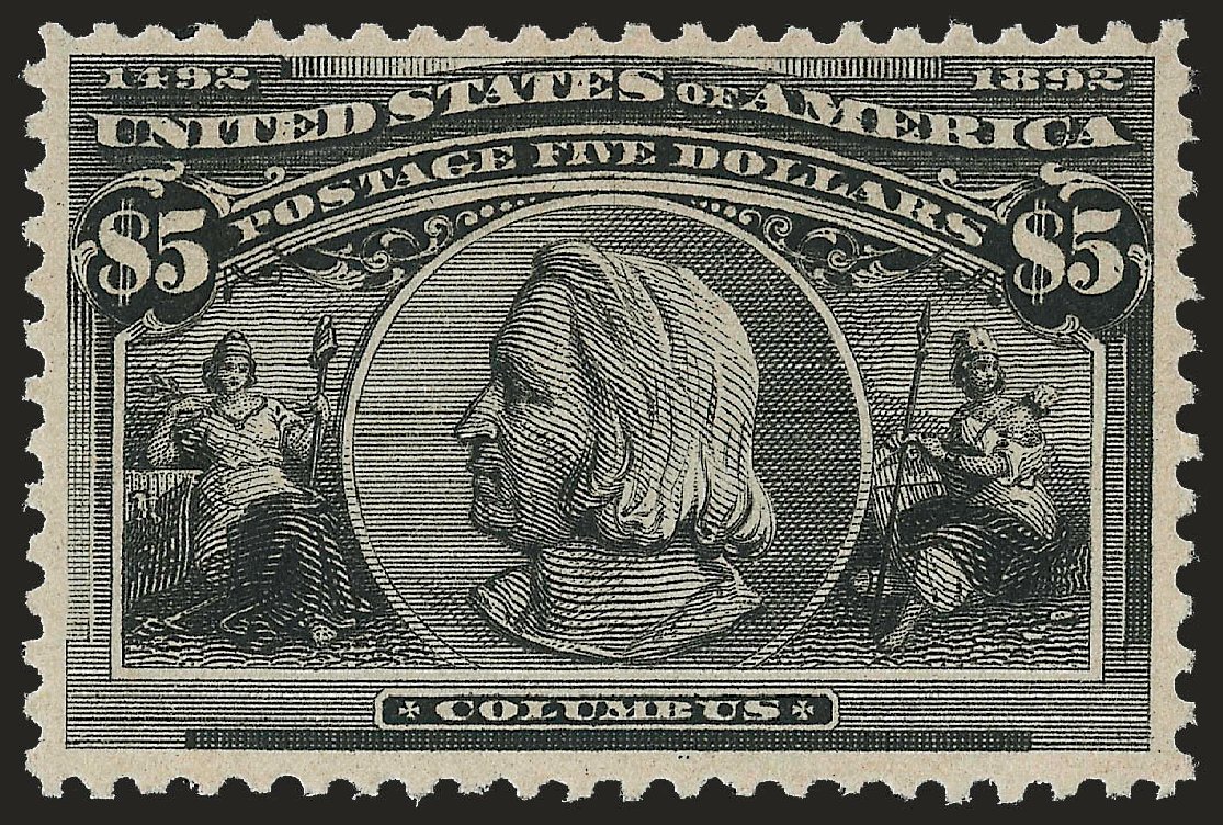 US Stamp Values Scott #245 - 1893 US$5.00 Columbian Exposition. Robert Siegel Auction Galleries, Apr 2010, Sale 984, Lot 624