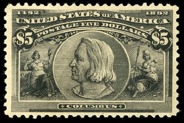 US Stamps Values Scott Catalog 245: 1893 US$5.00 Columbian Exposition. Matthew Bennett International, Dec 2008, Sale 330, Lot 1705