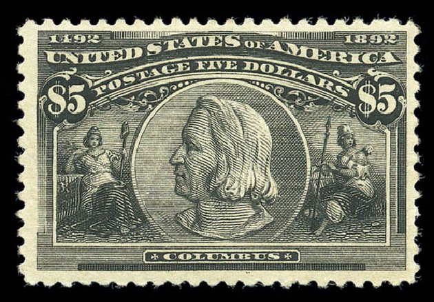 Costs of US Stamp Scott Catalog #245 - US$5.00 1893 Columbian Exposition. Matthew Bennett International, Sep 2010, Sale 331, Lot 605