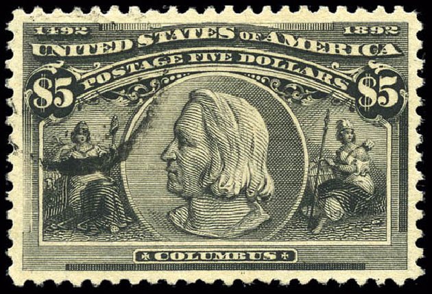 Values of US Stamp Scott Catalogue 245: US$5.00 1893 Columbian Exposition. Matthew Bennett International, Mar 2011, Sale 336, Lot 1225