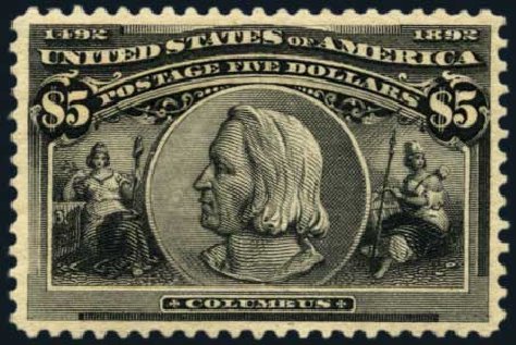 Value of US Stamp Scott #245: US$5.00 1893 Columbian Exposition. Harmer-Schau Auction Galleries, Jan 2014, Sale 100, Lot 515