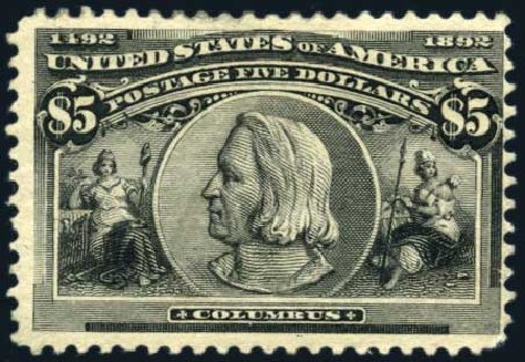 US Stamp Prices Scott Catalogue 245 - 1893 US$5.00 Columbian Exposition. Harmer-Schau Auction Galleries, Jun 2008, Sale 78, Lot 1445