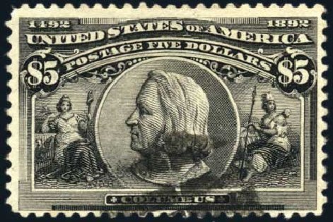 Price of US Stamp Scott Catalog #245: 1893 US$5.00 Columbian Exposition. Harmer-Schau Auction Galleries, Feb 2009, Sale 80, Lot 1225