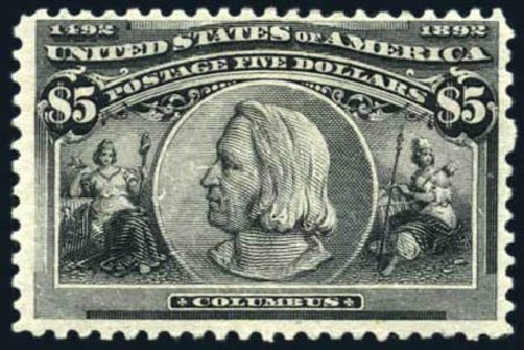 Price of US Stamp Scott Cat. # 245 - 1893 US$5.00 Columbian Exposition. Harmer-Schau Auction Galleries, Feb 2010, Sale 84, Lot 1465