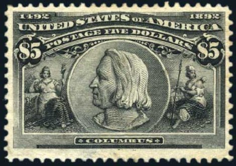 Cost of US Stamp Scott 245: US$5.00 1893 Columbian Exposition. Harmer-Schau Auction Galleries, Apr 2010, Sale 85, Lot 275