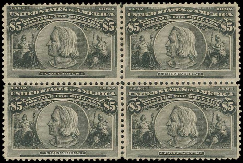 US Stamps Values Scott Cat. #245 - 1893 US$5.00 Columbian Exposition. H.R. Harmer, Jun 2013, Sale 3003, Lot 1165