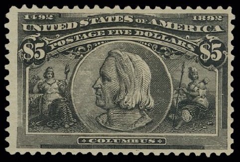 Cost of US Stamp Scott Catalog 245: US$5.00 1893 Columbian Exposition. H.R. Harmer, May 2014, Sale 3005, Lot 1185