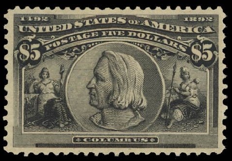 US Stamps Value Scott Cat. 245 - US$5.00 1893 Columbian Exposition. Daniel Kelleher Auctions, Jun 2012, Sale 630, Lot 1565
