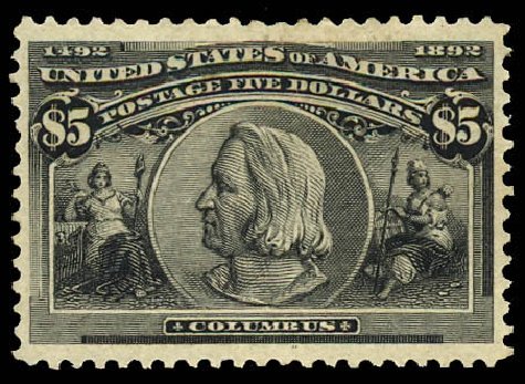 US Stamp Price Scott Cat. # 245 - US$5.00 1893 Columbian Exposition. Daniel Kelleher Auctions, Dec 2012, Sale 633, Lot 465