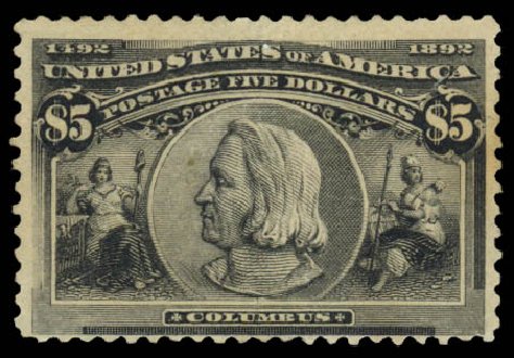 US Stamps Price Scott #245 - 1893 US$5.00 Columbian Exposition. Daniel Kelleher Auctions, Jan 2015, Sale 663, Lot 1505