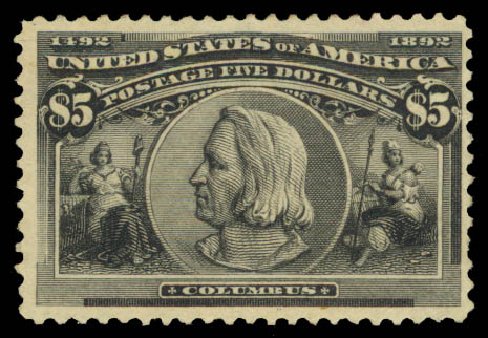 US Stamps Prices Scott Catalogue # 245: 1893 US$5.00 Columbian Exposition. Daniel Kelleher Auctions, Aug 2015, Sale 672, Lot 2515