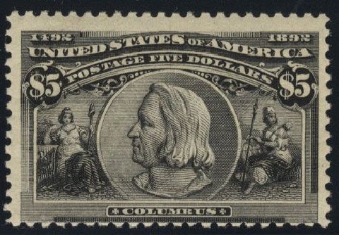 Values of US Stamps Scott # 245: US$5.00 1893 Columbian Exposition. Cherrystone Auctions, Mar 2008, Sale 200803, Lot 222
