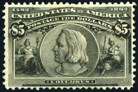 US Stamp Value Scott Catalogue # 245 - US$5.00 1893 Columbian Exposition. Harmer-Schau Auction Galleries, Oct 2008, Sale 79, Lot 142