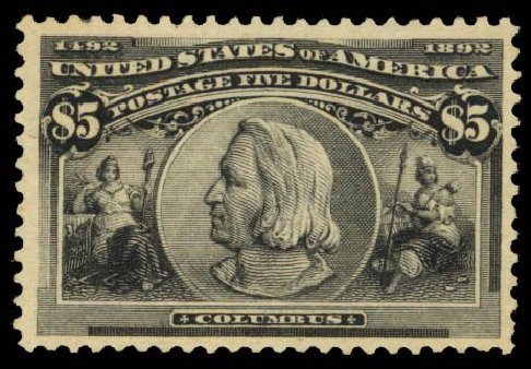 Price of US Stamps Scott Catalog #245: 1893 US$5.00 Columbian Exposition. Daniel Kelleher Auctions, Oct 2014, Sale 660, Lot 2242