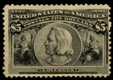 Costs of US Stamps Scott # 245 - US$5.00 1893 Columbian Exposition. Daniel Kelleher Auctions, Jan 2015, Sale 663, Lot 1502