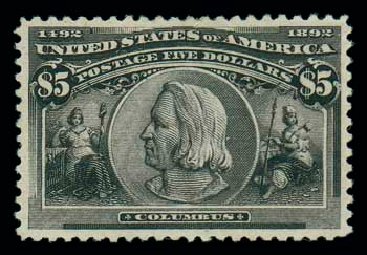 Value of US Stamp Scott Catalogue # 245 - US$5.00 1893 Columbian Exposition. Matthew Bennett International, Oct 2007, Sale 322, Lot 2103